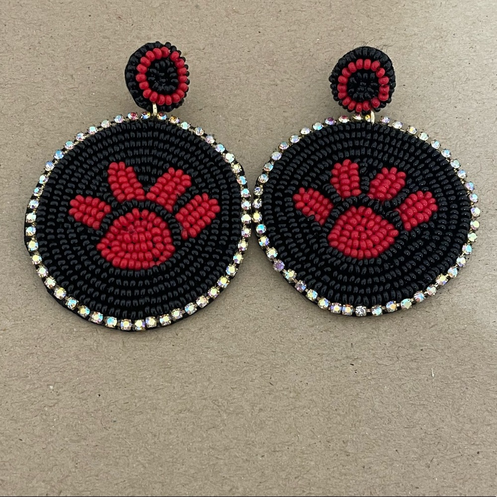 ❤️🖤Red and Black Paw Print Earrings Iridescent Crystals Georgia Bulldogs